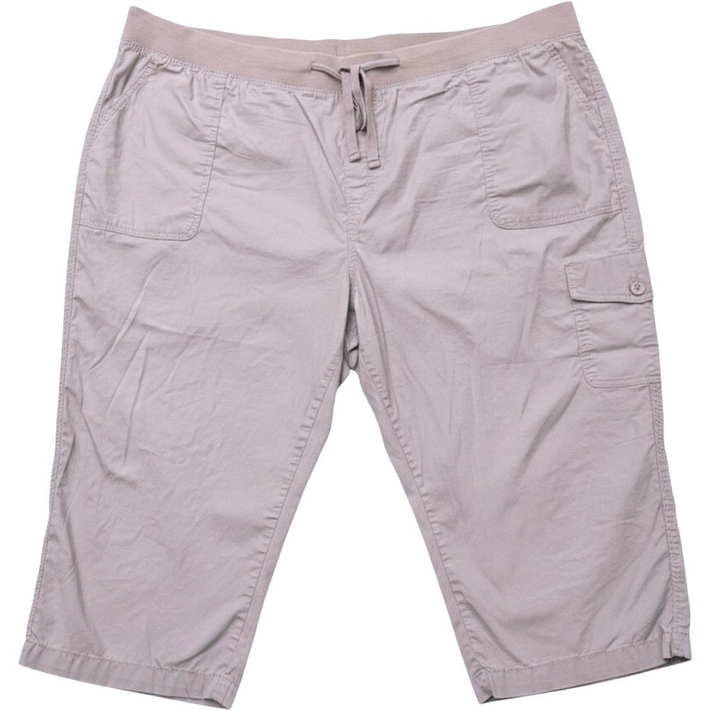 St Johns Bay Gray Capri Pants Plus Size 3X Elastic Waist Cargo Pocket Cotton Mix